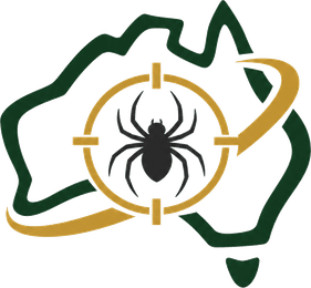 Pest Hunter logo, an Australia outline with a targeting reticle over a spider