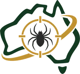 Pest Hunter logo, an Australia outline with a targeting reticle over a spider