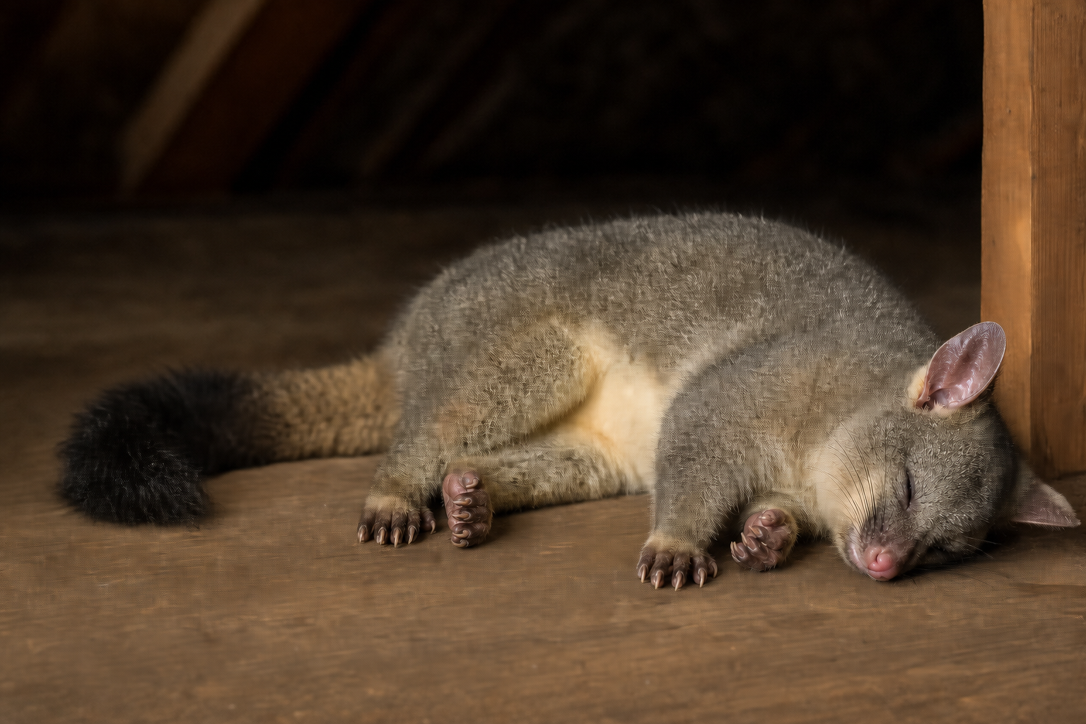 Non-graphic dead brushtail possum located in a roof space